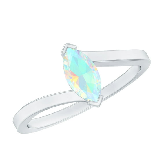 Rosec Jewels Real Ethiopian Opal Promise Ring for Women - October Birthstone Ring - AAA Quality - Ready to Gift with Jewelry Box, 18K White Gold, US 9.50