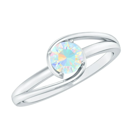 Rosec Jewels Ethiopian Opal Solitaire Ring for Women, Bypass Ring - October Birthstone Ring, 925 Sterling Silver, US 4.00
