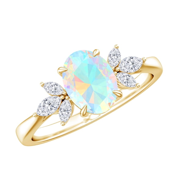 Rosec Jewels Ethiopian Opal Solitaire Ring for Women with Diamond (6X8 MM, AAA Grade), 18K Yellow Gold, US 5.00