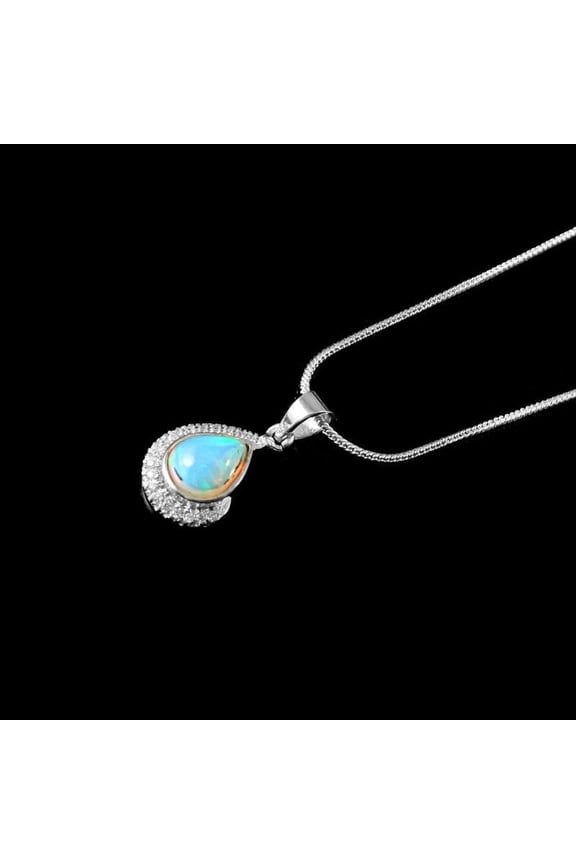 Ethiopian Opal Tear Drop Crystal Locket Angel Pendant Necklace with Chain | Sterling Silver Rose cut Gemstone Perfect Gift For Any Occasion