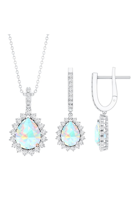 Natural Ethiopian Opal Teardrop Necklace and Earrings Set for Women - AAA Quality - Ready to Gift with Jewelry Box, 925 Sterling Silver