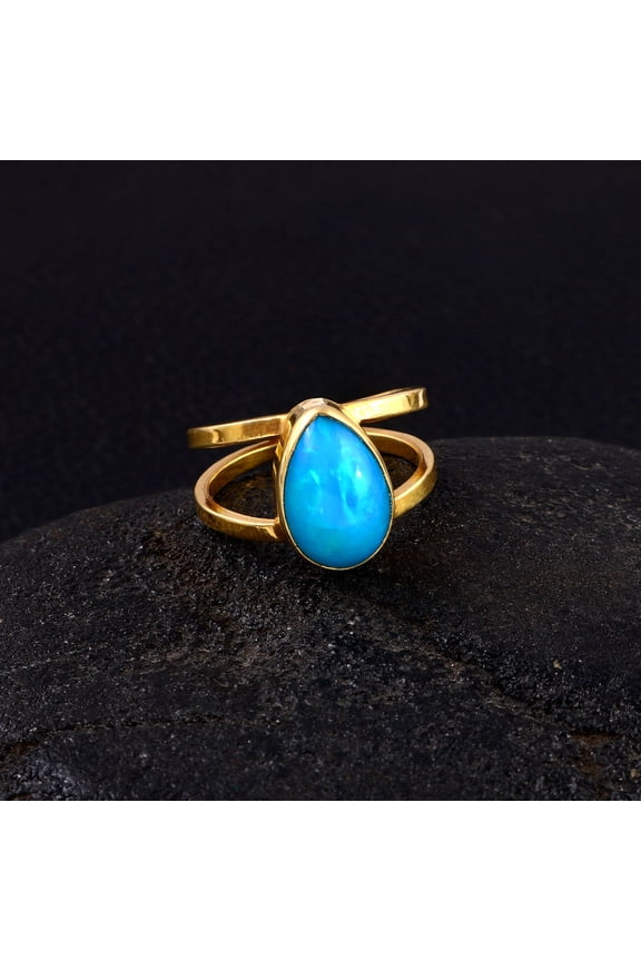 Ethiopian Paraiba Color Opal Gold Plated Silver Ring