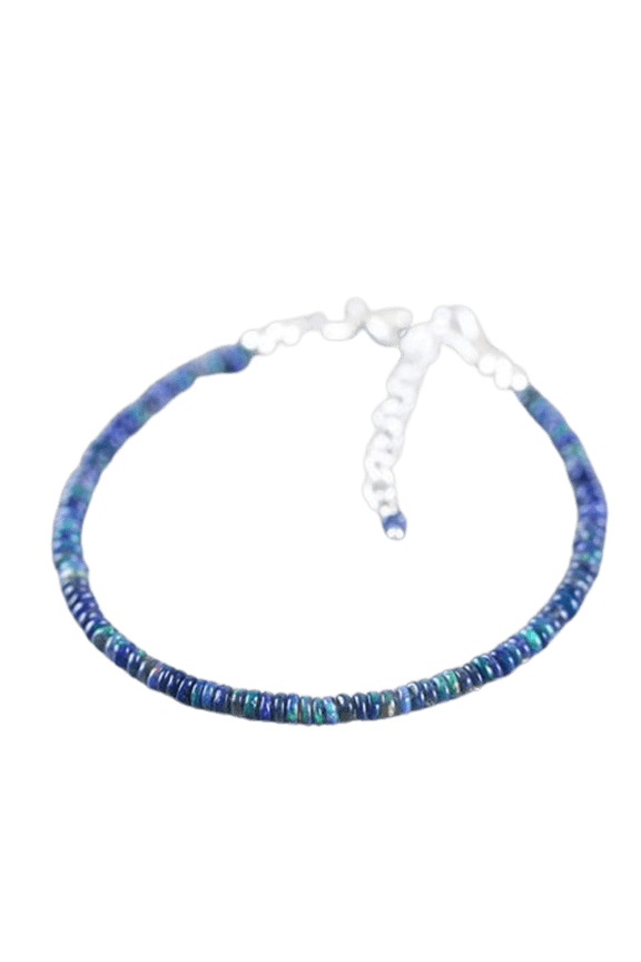Ethiopian Welo Blue Opal 3mm Rondelle Shape Smooth Cut Beads 7 inch Adjustable Silver Plated Clasp Bracelet for men, women, unisex. Link Chain Stacking Bracelet.|LINK_02857