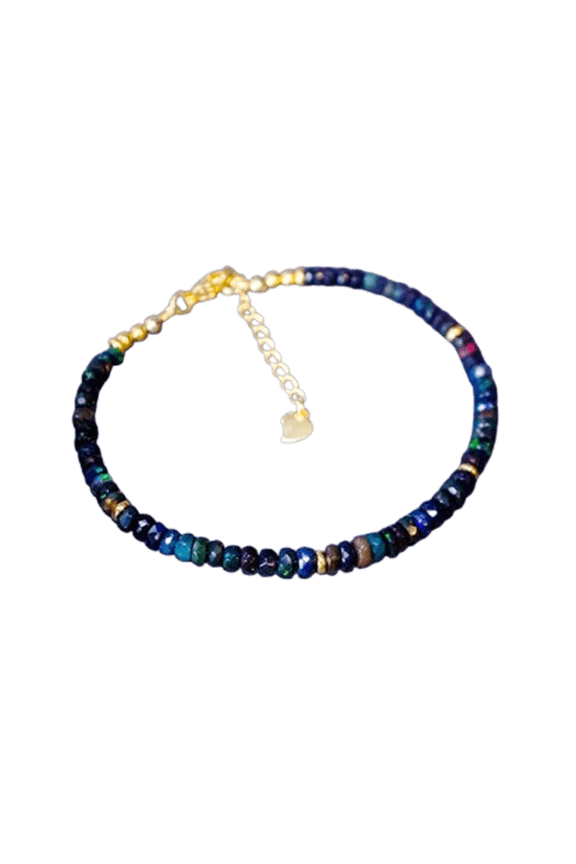 Ethiopian Welo Opal 3-3.5mm Rondelle Shape Faceted Cut Beads 7 inch Adjustable Gold Plated Clasp Bracelet for men, women, unisex. Link Chain Stacking Bracelet.|LINK_02861
