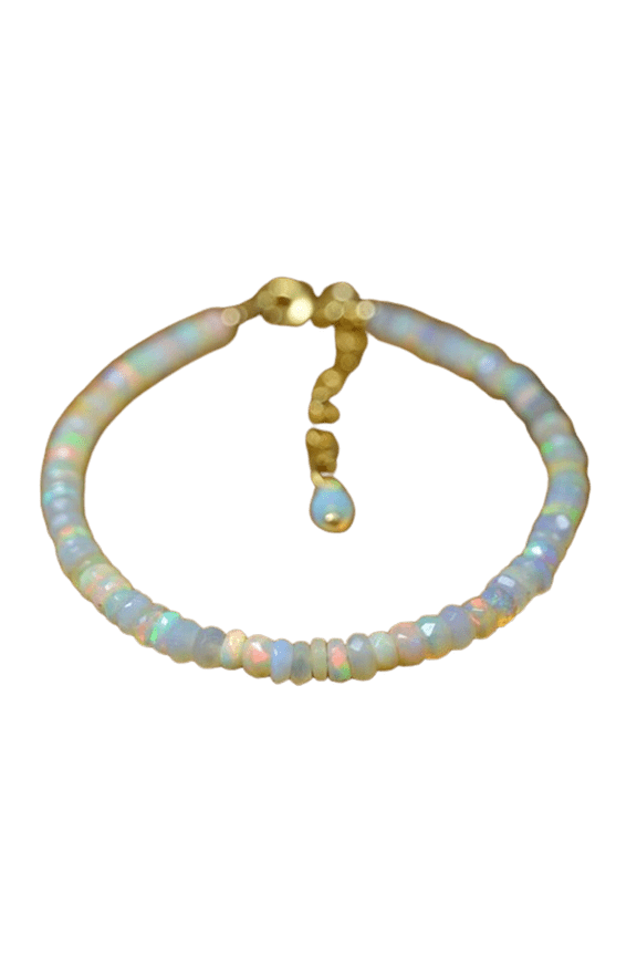 Ethiopian Welo Opal 3-4mm Rondelle Shape Faceted Cut Beads 7 inch Adjustable Gold Plated Clasp Bracelet for men, women, unisex. Link Chain Stacking Bracelet.|LINK_02862