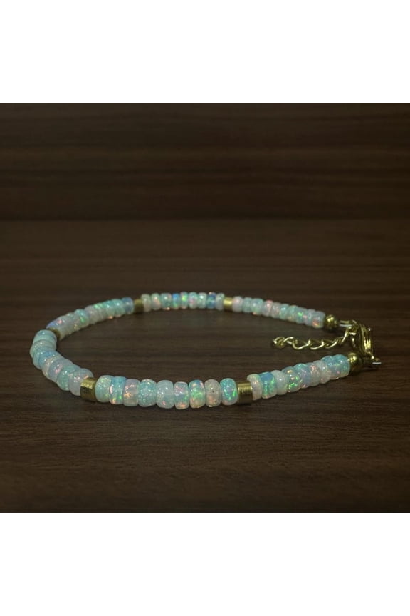 Ethiopian Welo Opal Bracelet: White Fire Opal, Gold Polish