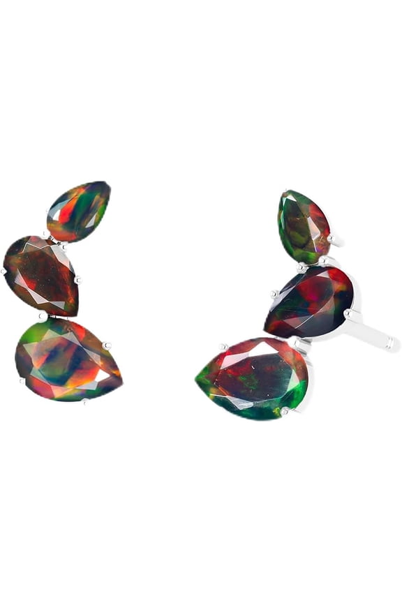 Ethiopian opal stud earrings for women, dainty fire opal earrings