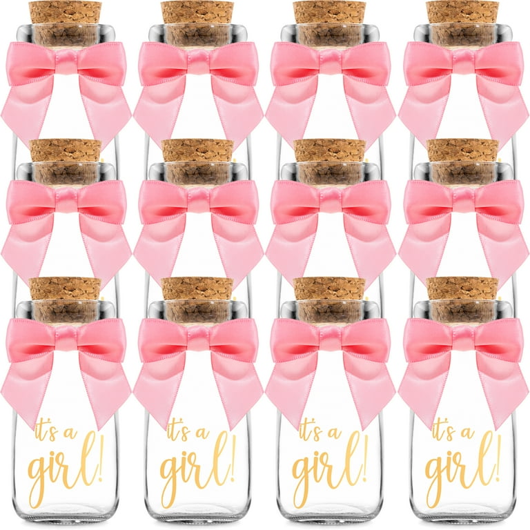 Ethisa 12 Pack It's a Girl Milk Glass Bottles with Ribbons and