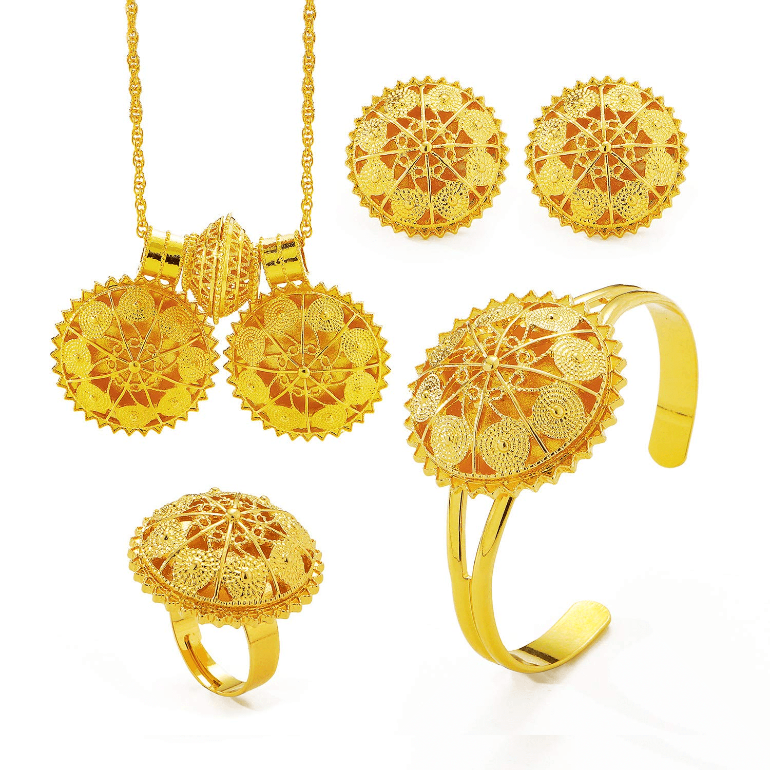 Ethlyn 4Pcs 18K Gold Plated Ethiopian Jewelry Sets Necklace  Eritrean/Habesha Bride Wedding Gifts
