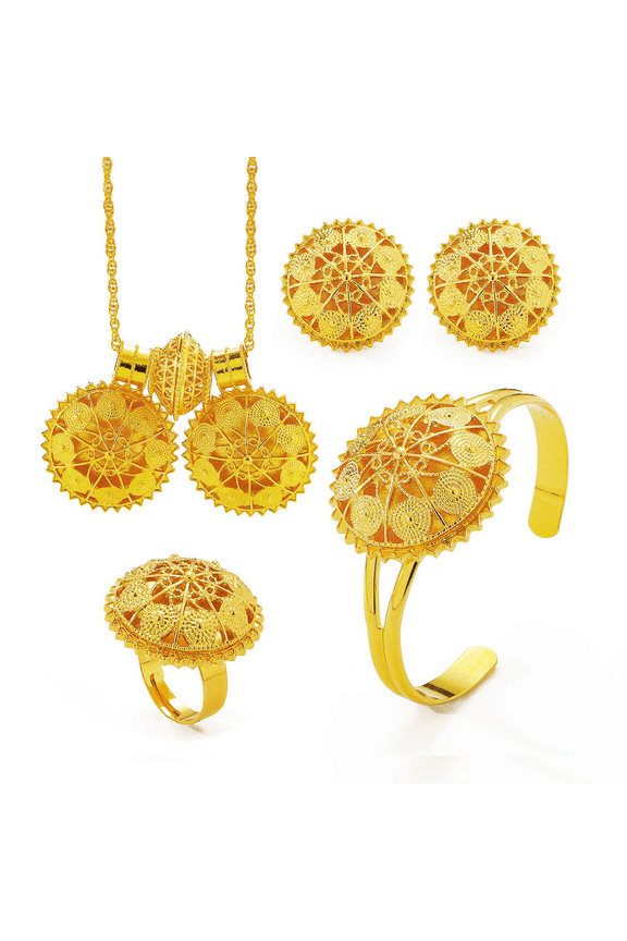4Pcs 18K Gold Plated Ethiopian Jewelry Sets Necklace Eritrean/Habesha Bride Wedding Gifts