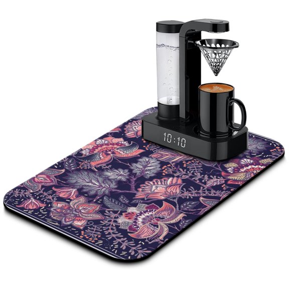 Ethnic Abstract Paisley Coffee Bar Mat - Waterproof Drying Mat with Non-Slip Base - Floral Design Absorbent Pad for Kitchen Counter, 15.7 x 23.6 Inch