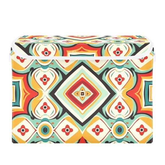 Ethnic Abstract Pattern Foldable Storage Bin with Lid and Handle Collapsible Storage Box 16.5 x 12.6 x 11.8 inches