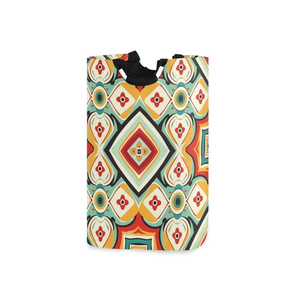 Ethnic Abstract Pattern Laundry Basket with Handles Foldable Laundry Hamper Freestanding Washing Bin 50L