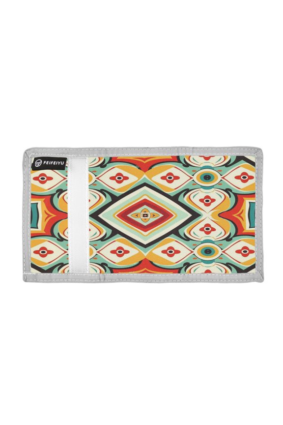 Ethnic Abstract Pattern Trifold Wallets Card Holders Coin Pockets with Lanyards Portable Unisex