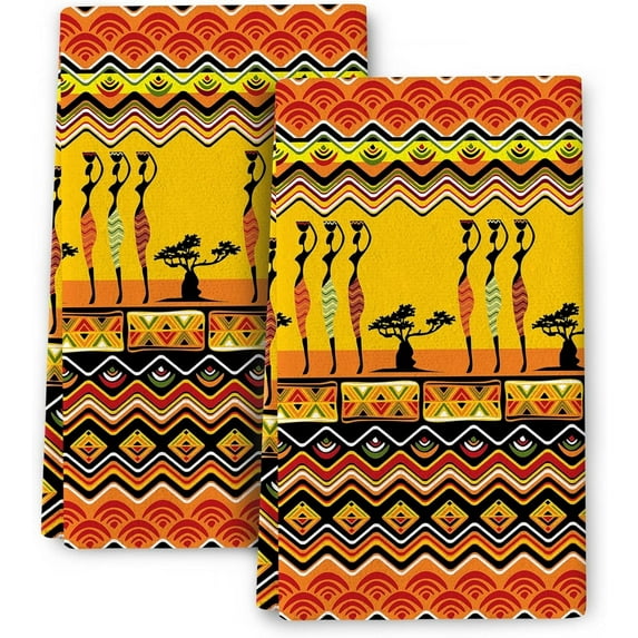 Ethnic African American Women Dancers Kitchen Dish Towels Set of 2, Ultra Soft Absorbent Hand Drying Baking Cooking Cloth Spring Summer Holiday Home Decor 16x24 Inch