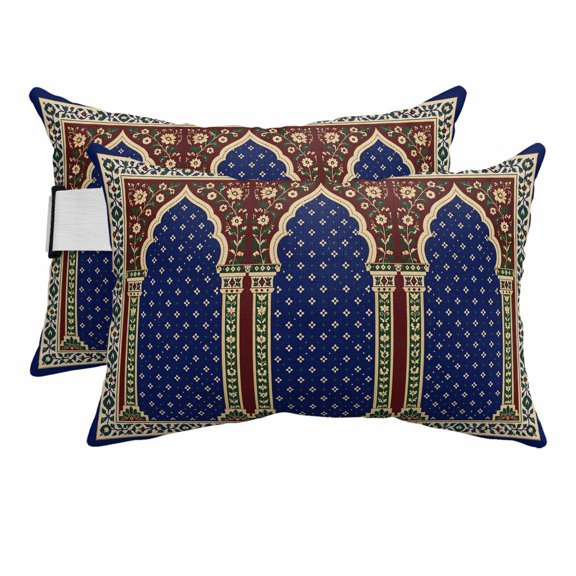 Ethnic Arched Outdoor Pillows for Chaise Lounge Chair Beach Headrest Pillow Set of 2 Waterproof Lumbar Pillows with Insert&Adjustable Strap Blue Vintage Traditional Floral Framed Pool Pillow 12"x20"