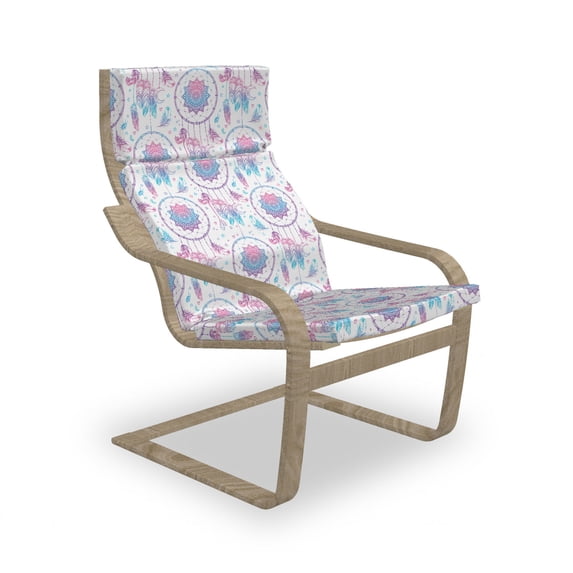 Ethnic Armchair Pad and Slipcover, Repetitive Pattern of Ornamental Mandala Centered Dreamcatchers Design, 1 Piece Soft Cushion Replacement with Removable Cover, White Sky Blue and Pink, by Ambesonne