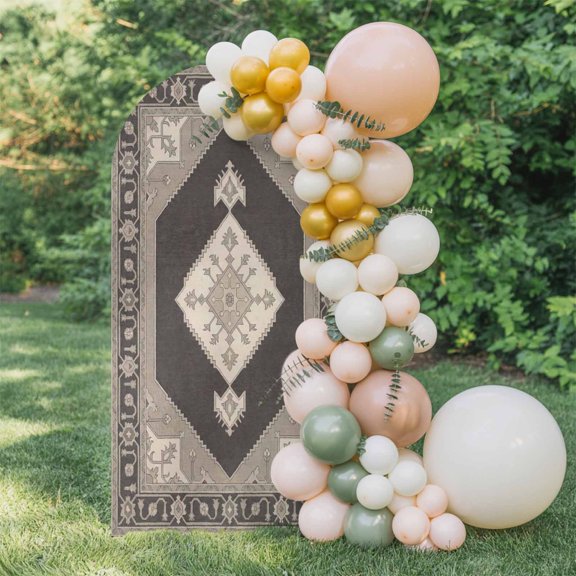 Ethnic Art Boho Arch Backdrop Cover 4 FT, Hexagon Geometric Gray Flower Pattern Retro Border Wedding Arch Cover Stretchy Backdrop Stands Covers for Birthday Party Ceremony Banquet Decor