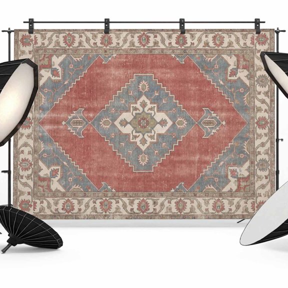 Ethnic Art Boho Backdrop for Photography, Abstract Geometric Red Brown Flower Pattern Retro Border Photo Backdrop Portrait Background Party Banner Photo Backgrounds for Studio Booth Props, 7x5ft