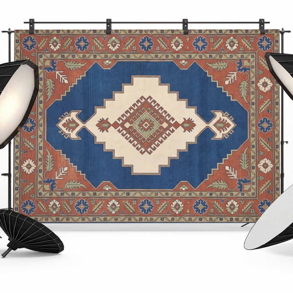 Ethnic Art Boho Photography Backdrop 10x8FT, Abstract Cobalt Blue Flower Pattern Retro Border Photo Backdrops, Background for Photography Studio Photo Studio Background, Back Drop for Photoshoot