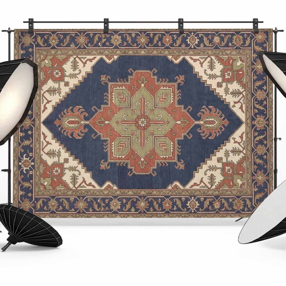 Ethnic Art Boho Photography Backdrop 12x8FT, Abstract Cobalt Brown Flower Pattern Retro Border Photo Backdrops, Background for Photography Studio Photo Studio Background, Back Drop for Photoshoot