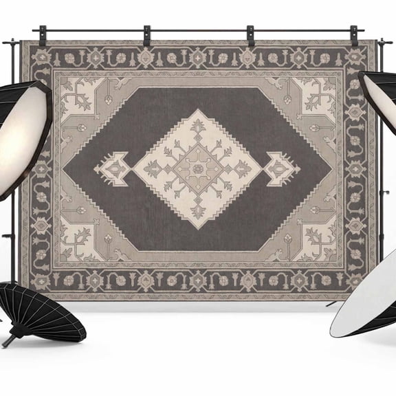 Ethnic Art Boho Photography Backdrop 7x5FT, Hexagon Geometric Gray Flower Pattern Retro Border Photo Backdrops, Background for Photography Studio Photo Studio Background, Back Drop for Photoshoot