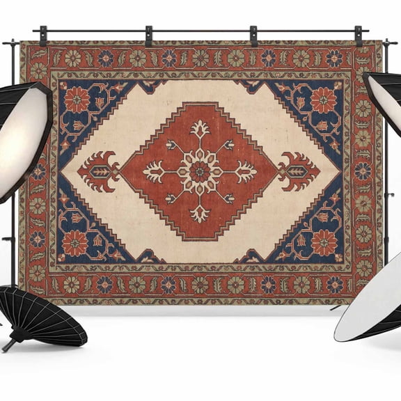 Ethnic Art Boho Photography Backdrop 8x6FT, Abstract Geometric Brick Red Flower Pattern Retro Border Photo Backdrops, Background for Photography Studio, Back Drop for Photoshoot