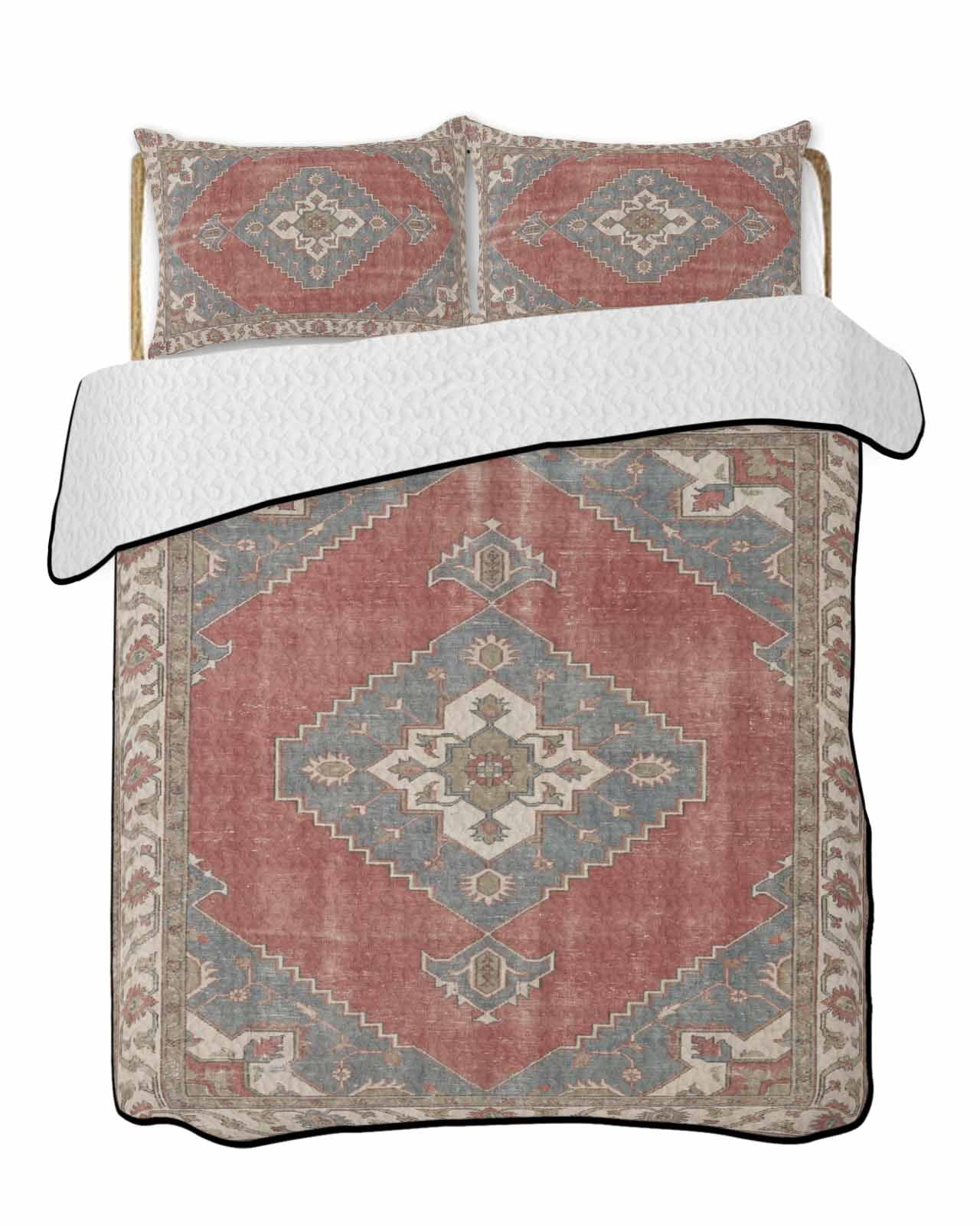 Ethnic Art Boho Quilts Bedding Set Full Size Abstract Geometric Red ...