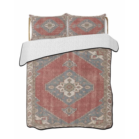 Ethnic Art Boho Quilts Bedding Set Full Size Abstract Geometric Red ...