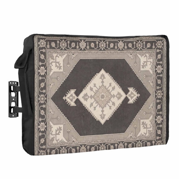 Ethnic Art Boho Waterproof Outdoor TV Cover, Hexagon Geometric Gray Flower Pattern Retro Border Outside Weatherproof TV Enclosures for 80 to 85 Inch LCD Television Shield Flat Screen Protectors