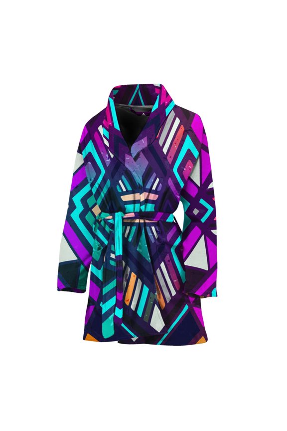 Ethnic Aztec Trippy Women Bathrobe One Size Univeral Fits Fashion Lightweight Plush Fleece Long Robe For Women