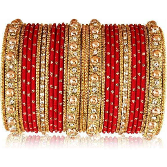 Ethnic Bangle Bracelets for Women | Indian Designer Bangles with Stones & Engraved Detailing | Gold-Tone Metal Bangle Set | Wedding & Festival Jewelry | Stylish Handmade Filigree Bangles (2.10)