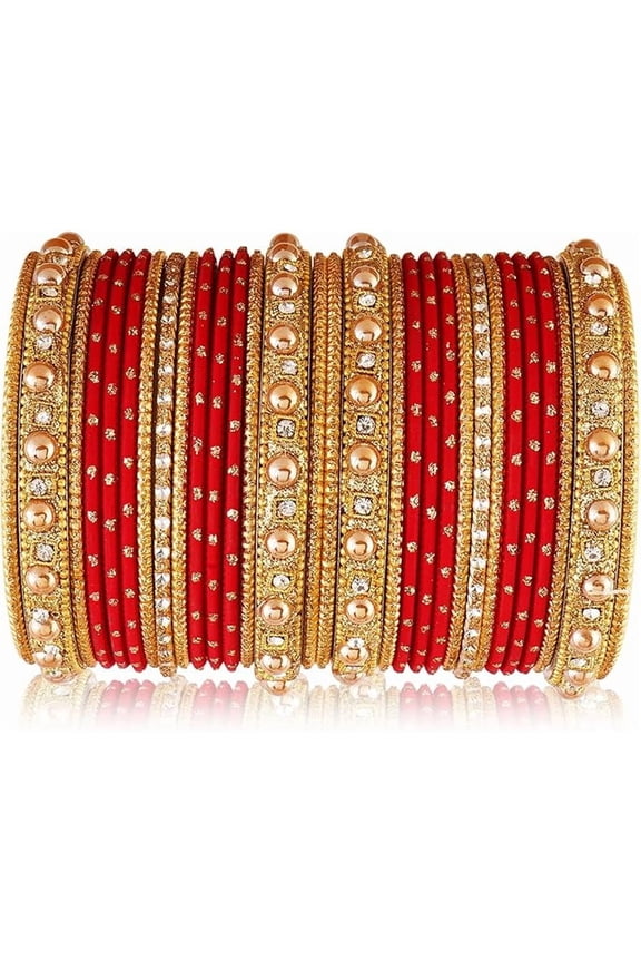 Ethnic Bangle Bracelets for Women | Indian Designer Bangles with Stones & Engraved Detailing | Gold-Tone Metal Bangle Set | Wedding & Festival Jewelry | Stylish Handmade Filigree Bangles (2.10)