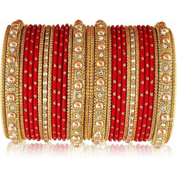 Ethnic Bangle Bracelets for Women | Indian Designer Bangles with Stones & Engraved Detailing | Gold-Tone Metal Bangle Set | Wedding & Festival Jewelry | Stylish Handmade Filigree Bangles (2.8)