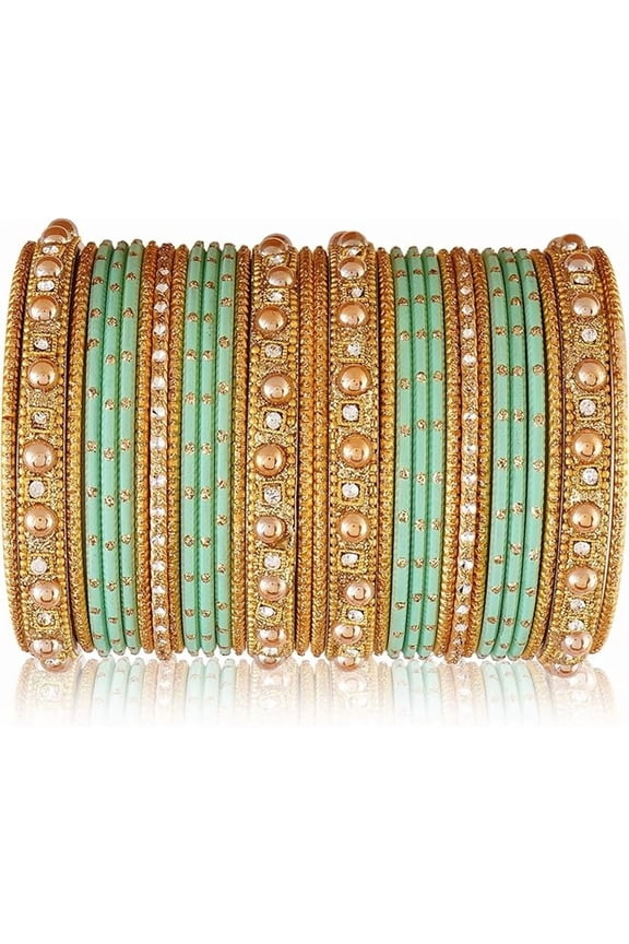 Ethnic Bangle Bracelets for Women | Indian Designer Bangles with Stones & Engraved Detailing | Gold-Tone Metal Bangle Set | Wedding & Festival Jewelry | Stylish Handmade Filigree Bangles (2.6)