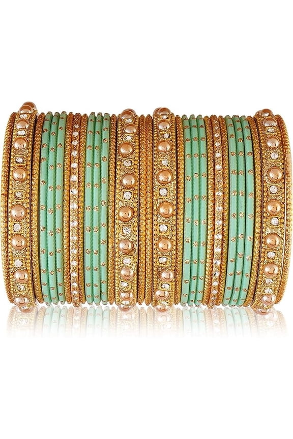 Ethnic Bangle Bracelets for Women | Indian Designer Bangles with Stones & Engraved Detailing | Gold-Tone Metal Bangle Set | Wedding & Festival Jewelry | Stylish Handmade Filigree Bangles (2.10)