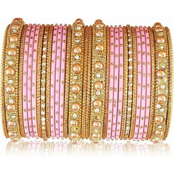 Ethnic Bangle Bracelets for Women | Indian Designer Bangles with Stones & Engraved Detailing | Gold-Tone Metal Bangle Set | Wedding & Festival Jewelry | Stylish Handmade Filigree Bangles (2.8)