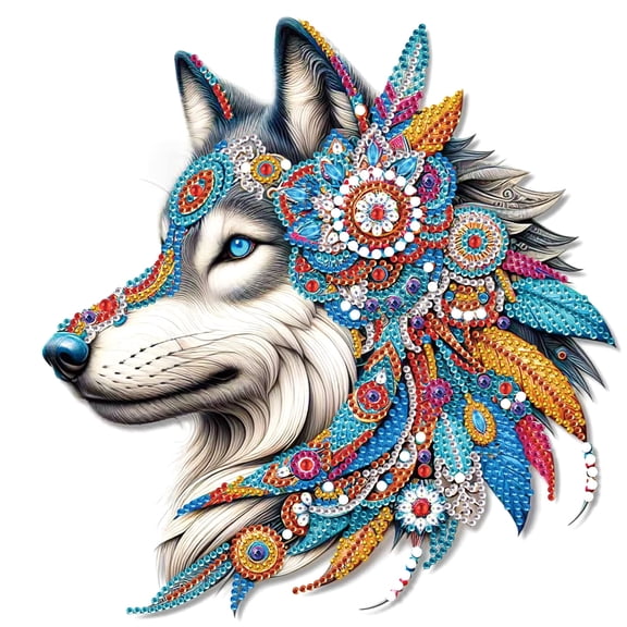 Ethnic Battle Wolf Head Diamond Art Painting Kit