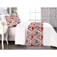 thumbnail image 1 of Ethnic Bed Runner Set, Ikat Style Watercolor Design Ornaments with Bohemian Influences, Decorative Bedding Scarf & 2 Pillow Shams for Hotels Homes, King, Vermilion Sea Blue and White, by Ambesonne, 1 of 3
