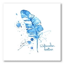 Ethnic Blue Feather On White 30 in x 30 in Painting Canvas Art Print, by Designart
