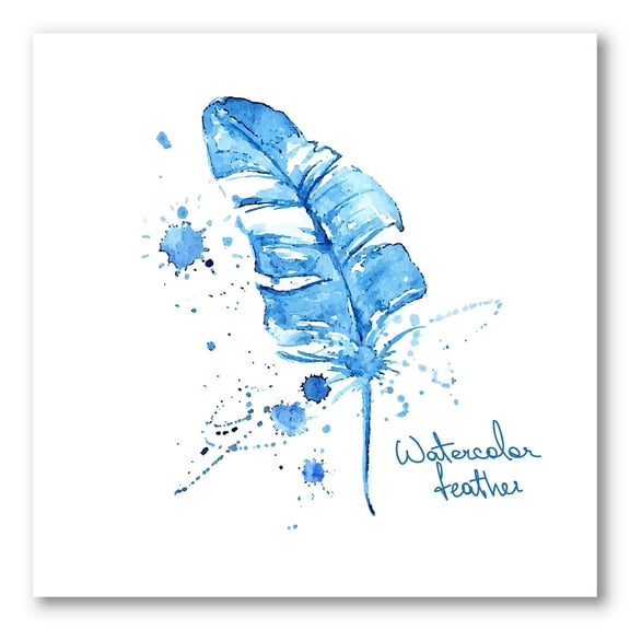 Ethnic Blue Feather On White 30 in x 30 in Painting Canvas Art Print, by Designart