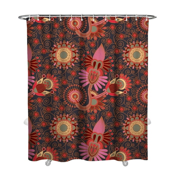 Ethnic Bohemian Floral Curtain 72x84 Inches, Quick-Drying Polyester with Plastic Hooks, Retro Paisley Pattern for Bathroom Decor