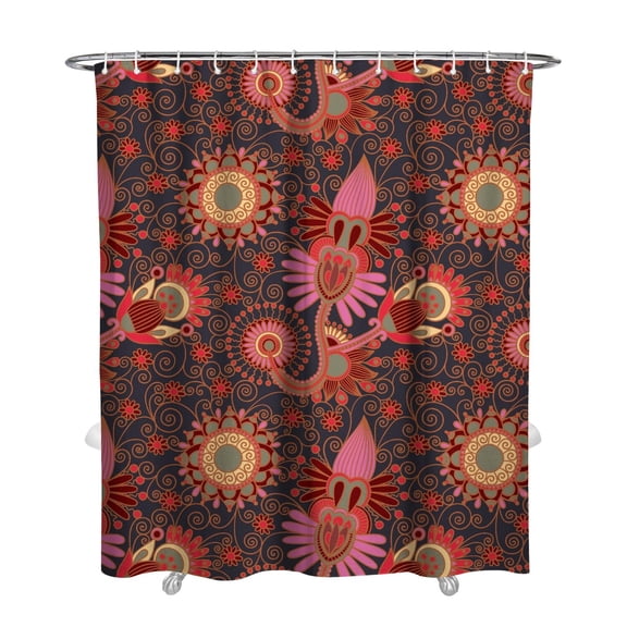 Ethnic Bohemian Floral Curtain 72x84 Inches, Quick-Drying Polyester with Plastic Hooks, Retro Paisley Pattern for Bathroom Decor