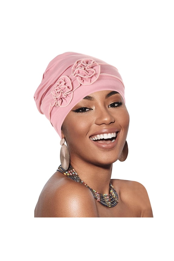 Ethnic Bohemian Floral Hair Cover Wrap Turban Headwear Turban Cap Pleated Flower Hat