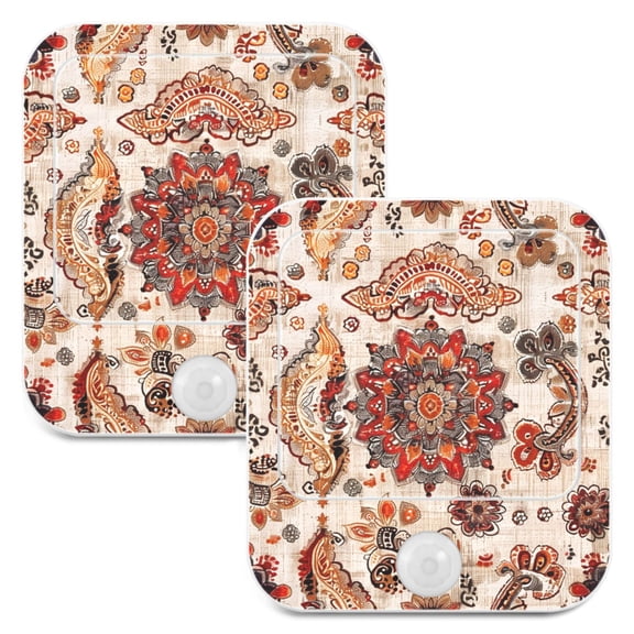 Ethnic Bohemian Mandala Paisley Rustic 2 Pack LED Motion Sensor Night Light Plug into Wall Auto Dusk to Dawn Adjustable Brightness for Kids Bedroom Hallway Nursery Room