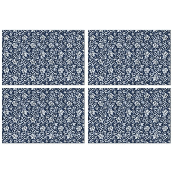 Ethnic Bohemian Rustic Flax Placemats Set of 4, 12x18 Inch Tribal Style Table Mats, Washable Vintage Artistic Decor for Nordic Farmhouse Dining or Kitchen Use