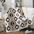 thumbnail image 1 of Ethnic Bohemian Sherpa Blanket for Bed Couch Throw 50"X60" Western Boho Aztec Throw Blanket Southwestern Fleece Blanket Exotic Mexican Geometric Diamond Warm Cozy Flannel Blanket Black White Brown, 1 of 6