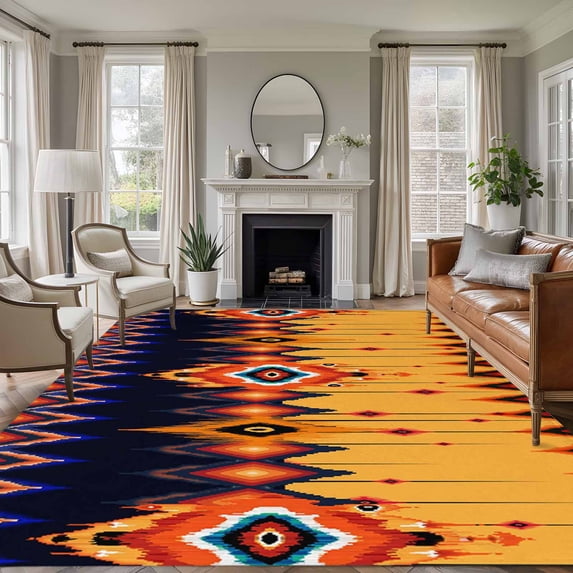 Ethnic Boho Area Rugs 5'x7', Washable Small Throw Rugs for Laundry Room Playroom, Vintage Abstract Geometric Textured Indoor Outdoor Rug Non-Slip Low Pile Carpet Runner Reversible Floor Mats
