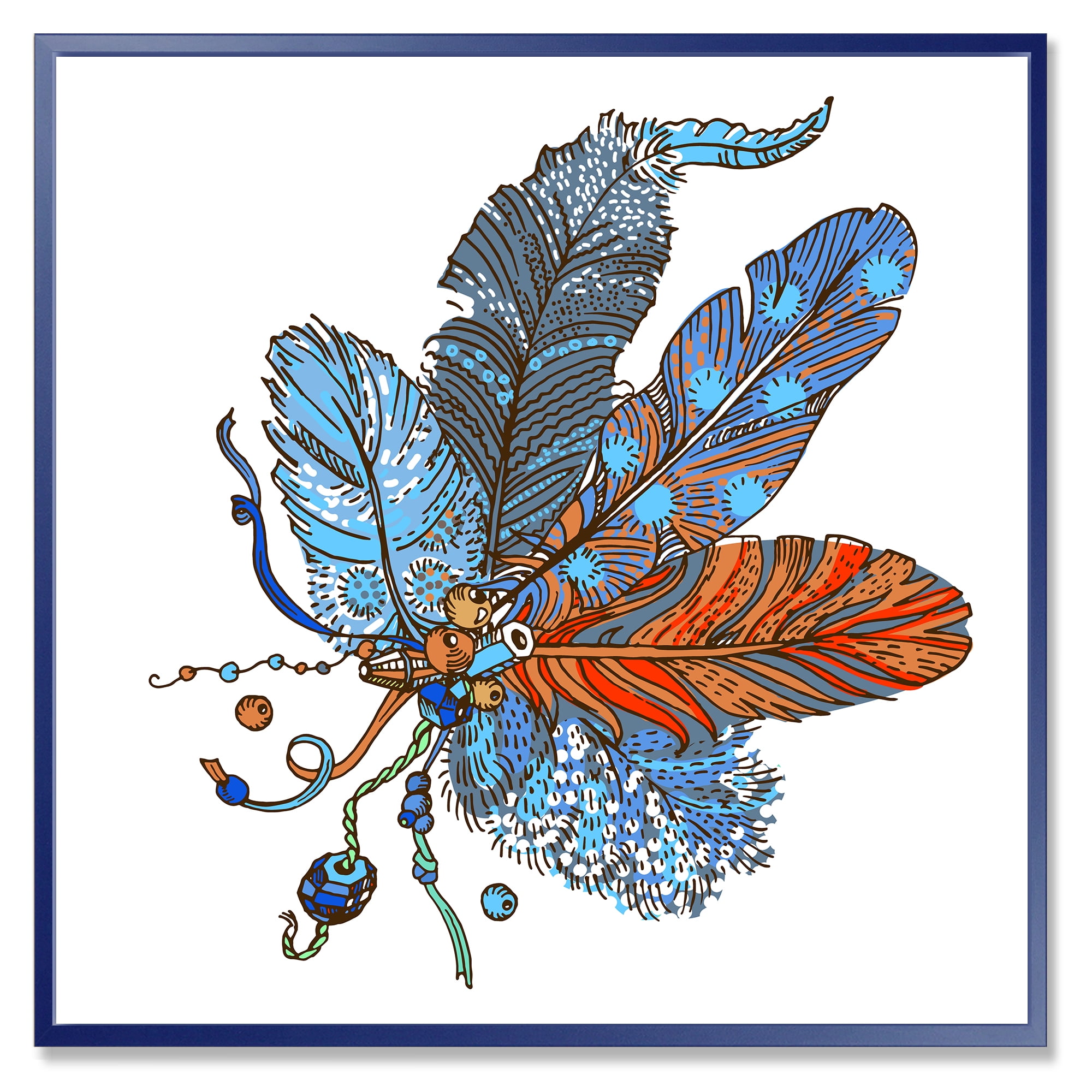 Ethnic Boho Art Design 30 in x 30 in Framed Painting Canvas Art Print, by Designart