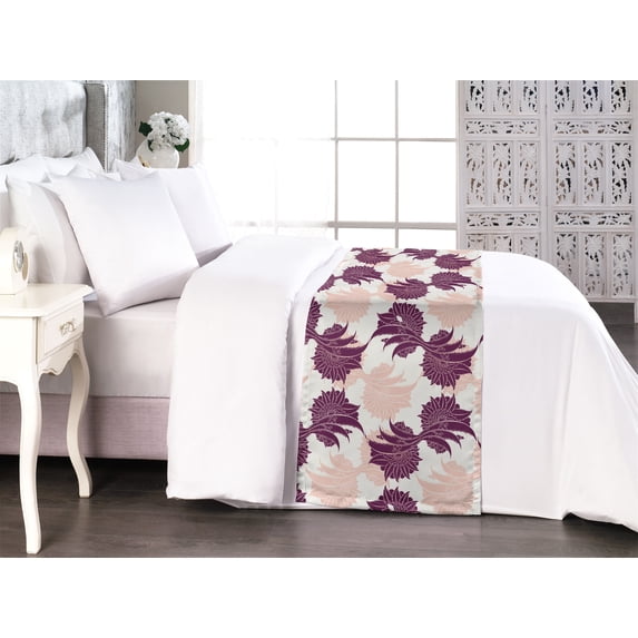 Ethnic Boho Bed Runner, Modern Bohemian Themed Repetitive Swirly Floral Design Pattern, Decorative Accent Bedding Scarf for Hotels Homes & Guest Rooms, Queen, Pale Salmon Plum and Ivory, by Ambesonne
